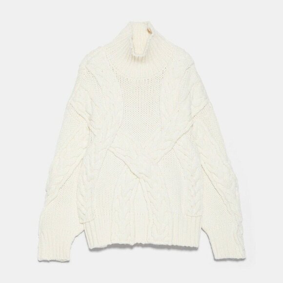 ZARA ECRU OVERSIZED CABLE-KNIT SWEATER JUMPER Size S - Picture 13 of 16